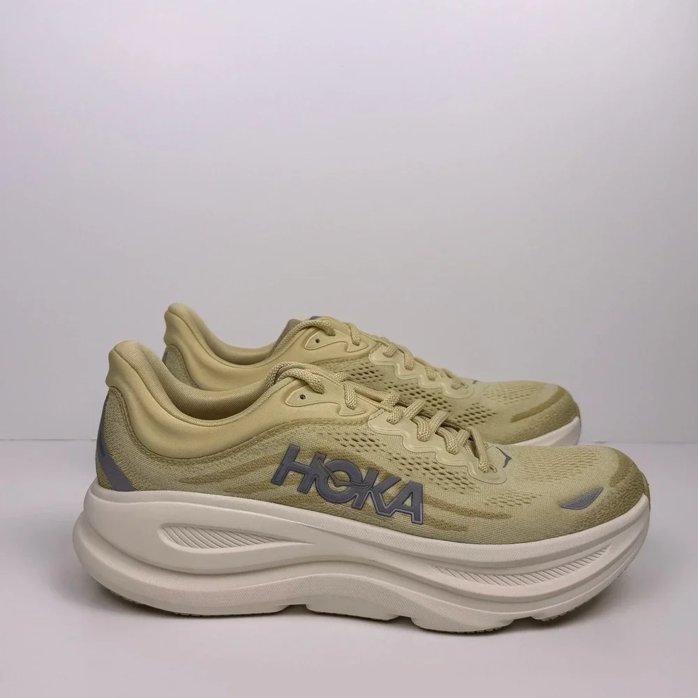 Hoka One One Bondi 9 GLM Running Shoe Men Sz 10 Beige/White 1179194/BRLYF Sample